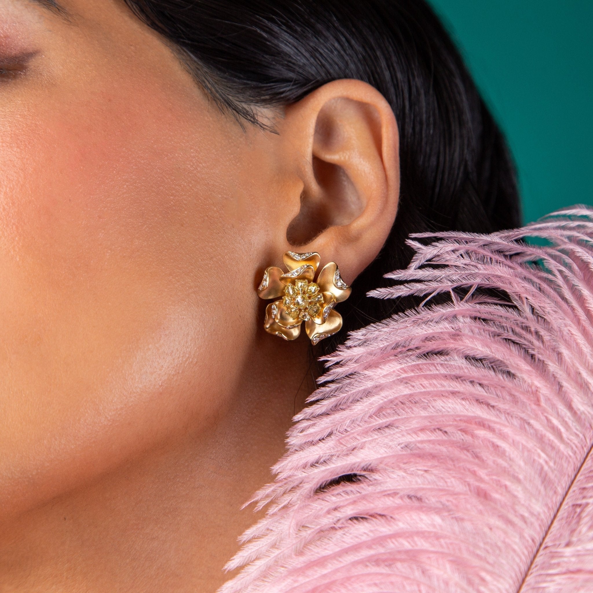 Daffodil Diamond Stud Earrings - Jewelry - RUCHI New York