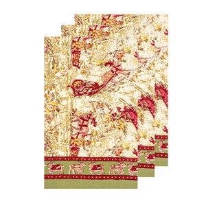 Renne Reindeer Tea Towels in Red & Green, Set of 3