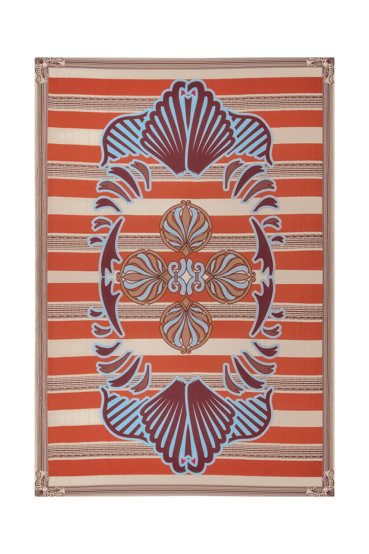De La Falaise Cotton Silk Sarong in Orange Ornament Stripes
