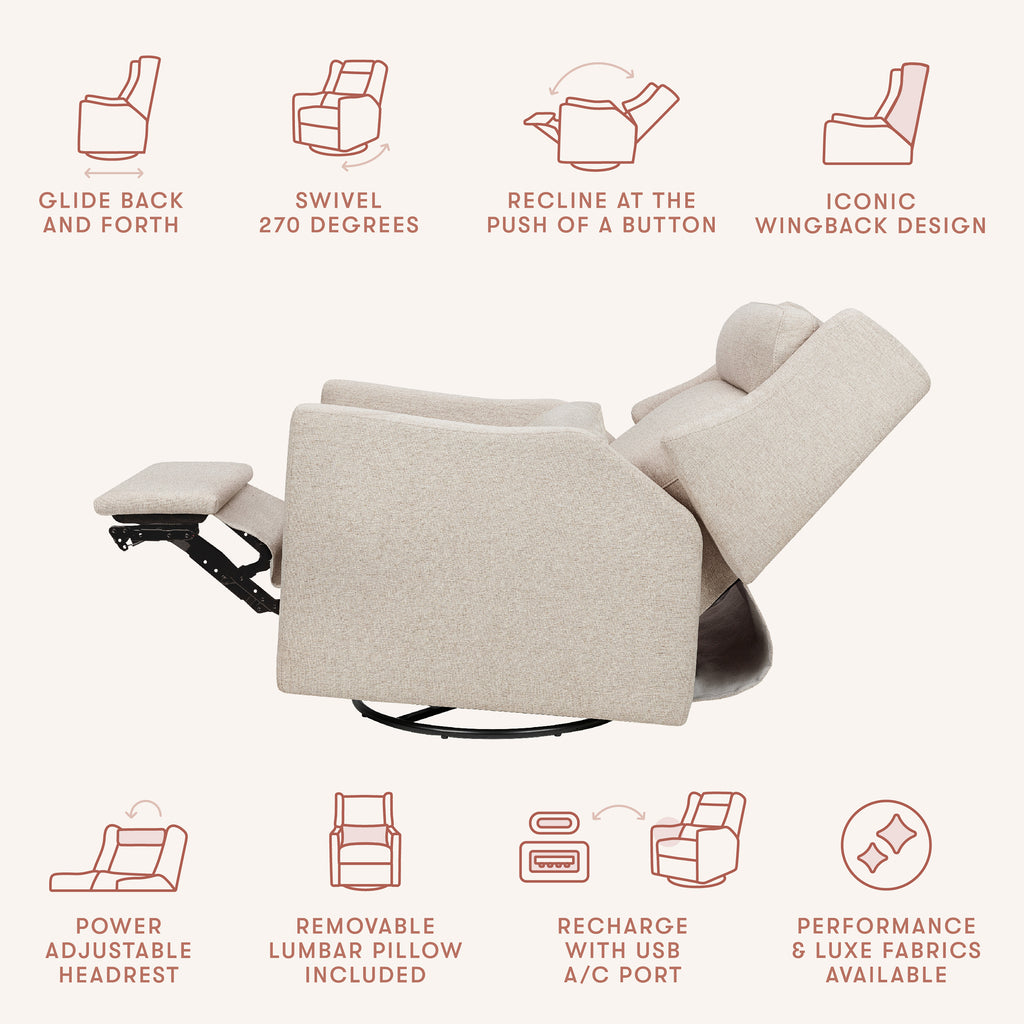 Kiwi Plus Power Recliner and Swivel Glider with Power Adjustable Headrest and USB Port in Performance Beach Eco-Weave