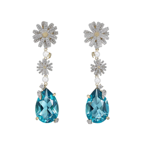 Aqua Daisy Drop Earrings