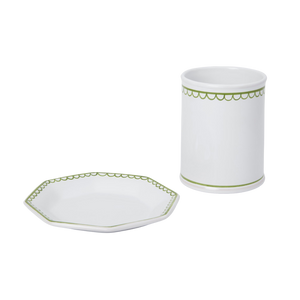 Bouclette Tumbler & Octagonal Petite Plate in Green, Set of Two