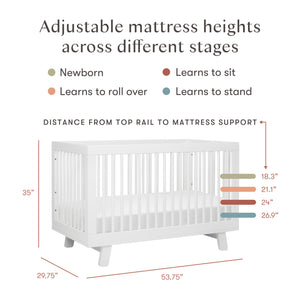 Hudson 3-in-1 Convertible Crib with Toddler Bed Conversion Kit in White