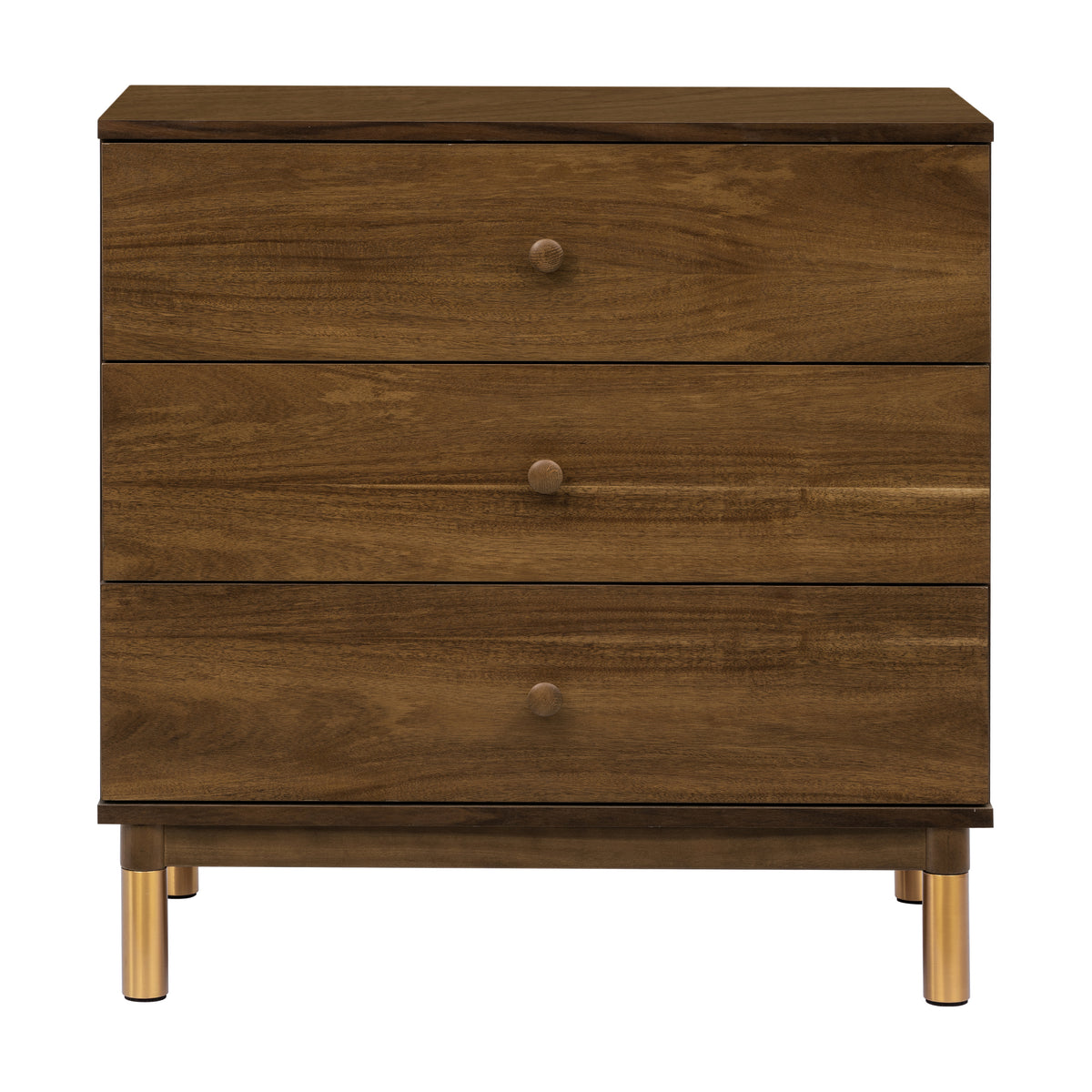 Gelato 3-Drawer Compact Changer Dresser with Removable Changing Tray (34") in Natural Walnut & Gold Feet