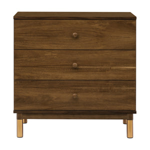 Gelato 3-Drawer Compact Changer Dresser with Removable Changing Tray (34") in Natural Walnut & Gold Feet