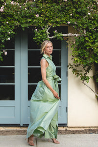 Sleeveless Collar Gown in Soft Sage
