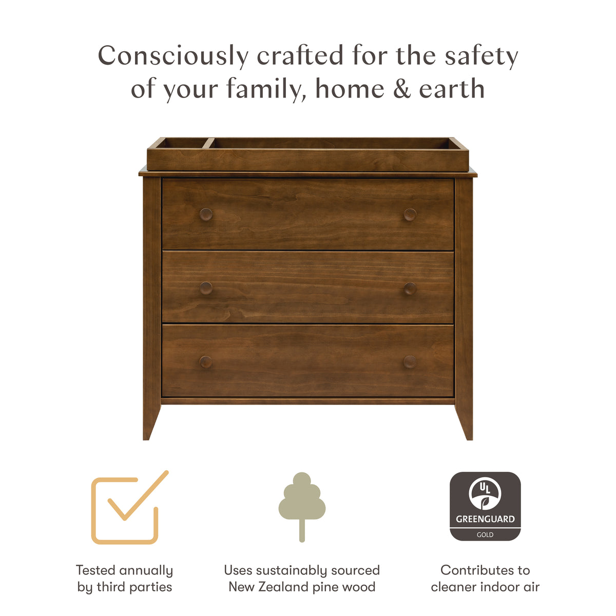 Sprout 3-Drawer Compact Changer Dresser with Removable Changing Tray (42") in Natural Walnut
