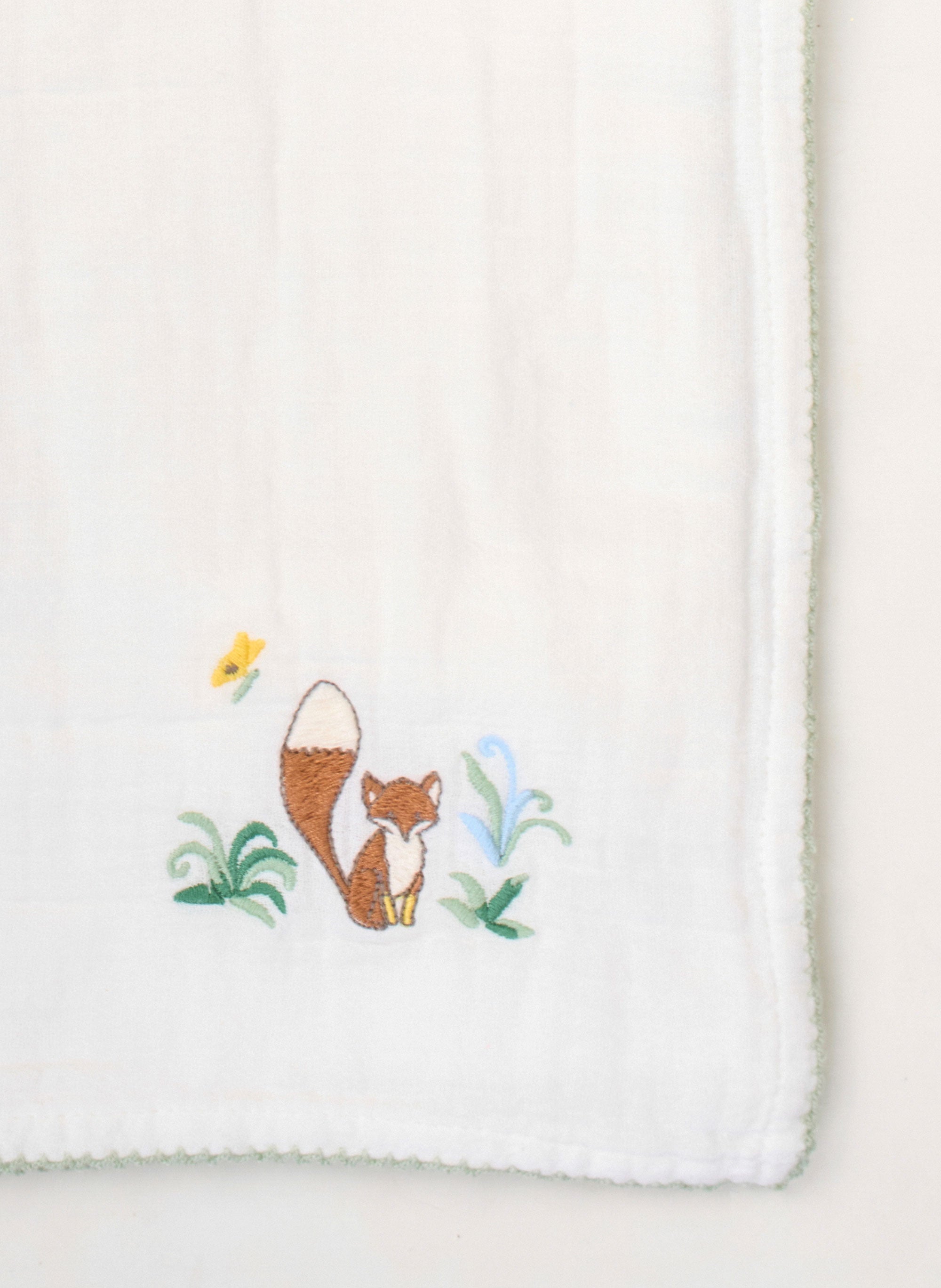 Fox Embroidered Shawl Blanket