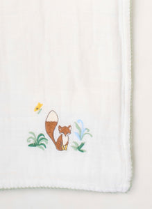Fox Embroidered Shawl Blanket