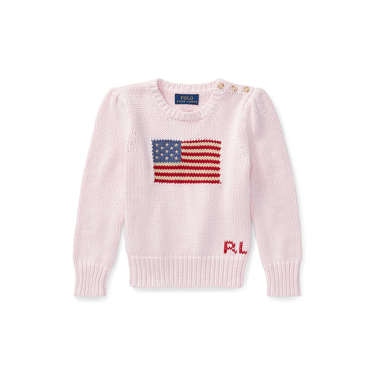 Flag Cotton Crewneck Sweater in Pink