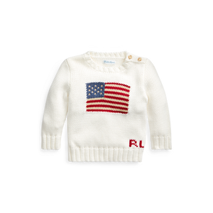 Flag Cotton Crewneck Sweater in White