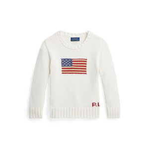 Flag Cotton Crewneck Sweater in White