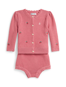 Long-Sleeve Cotton Schiffli Scallop Button-Up Shirt and Shorts Set