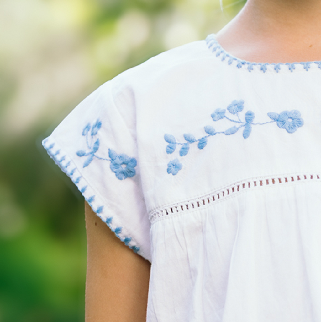 Girls’ White Embroidered Cap Sleeve Top and Short Set