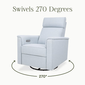 Willa Plus Power Glider Recliner w/ Power Headrest in Performance Blue Chambray Eco-Twill
