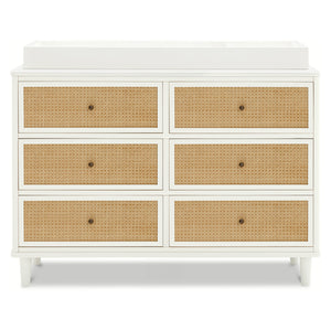 Marin with Cane 6 Drawer Assembled Dresser in Warm White & Honey Cane