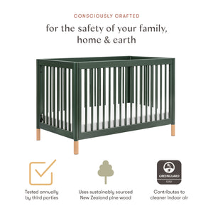 Gelato 4-in-1 Convertible Crib with Toddler Bed Conversion Kit in Forest Green with Vegan Blonde Leather Feet
