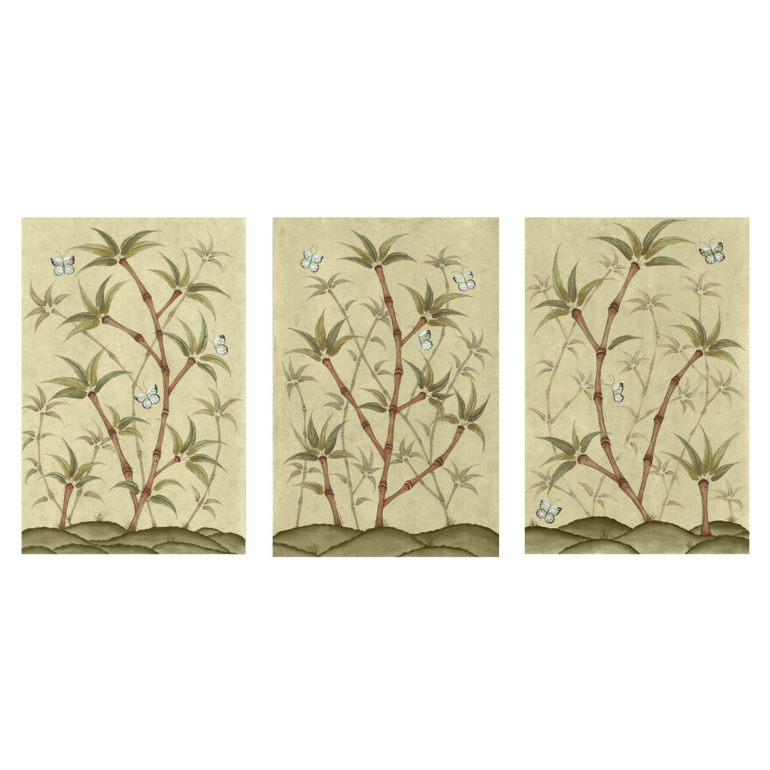 Bamboo En Fleur Triptych | Chinoiserie Panel, Set of 3