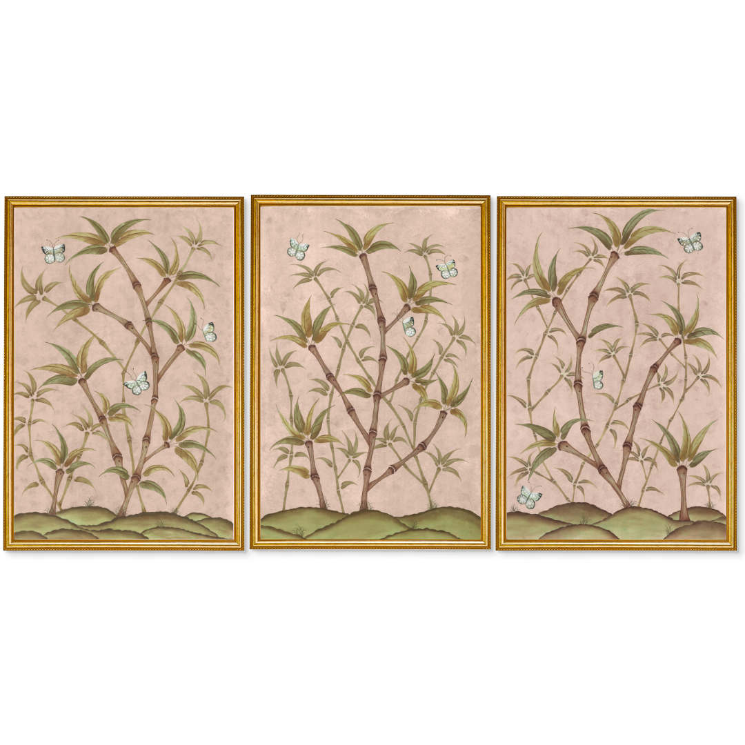 Bamboo En Fleur Triptych | Chinoiserie Panel, Set of 3