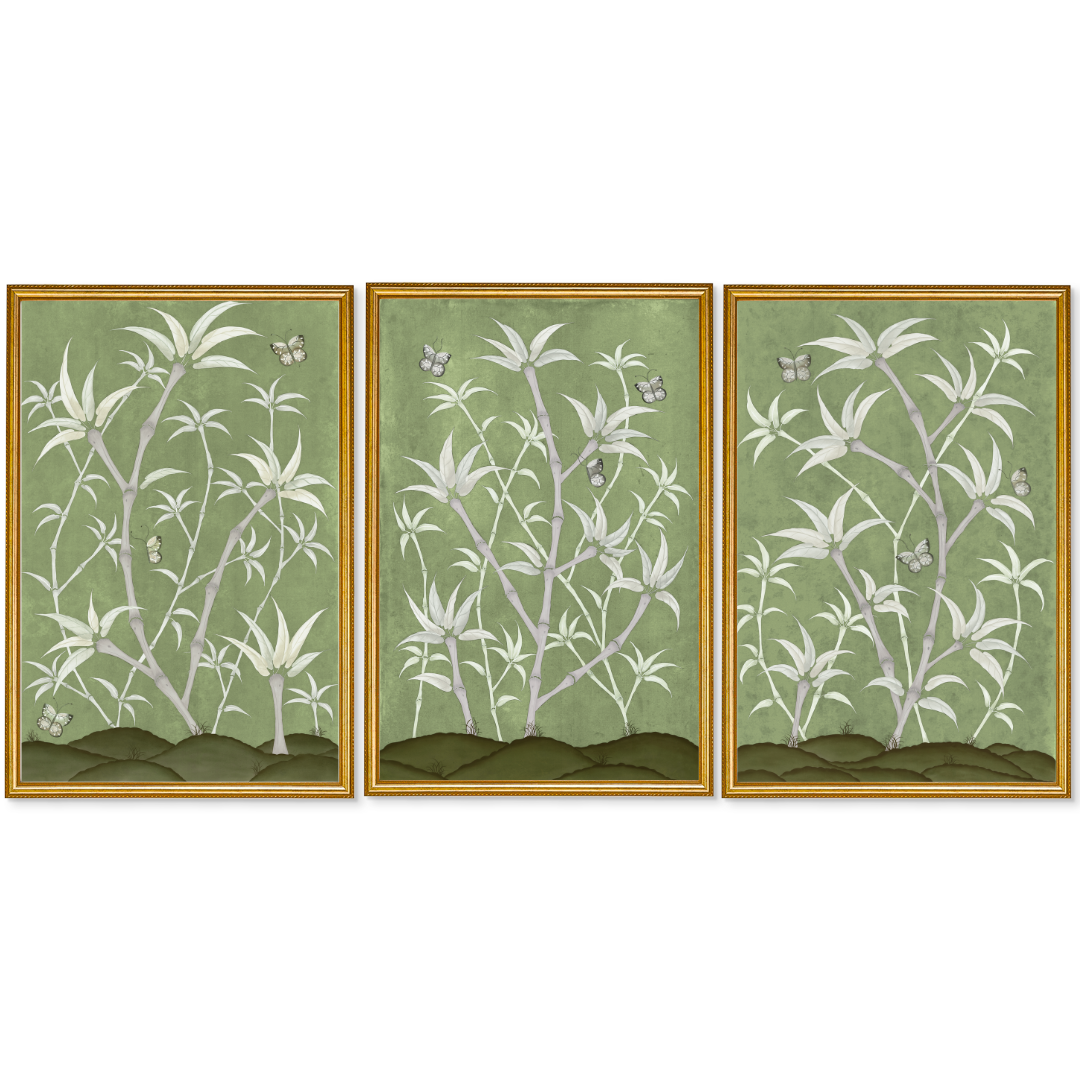 Bamboo En Fleur Triptych | Chinoiserie Panel, Set of 3
