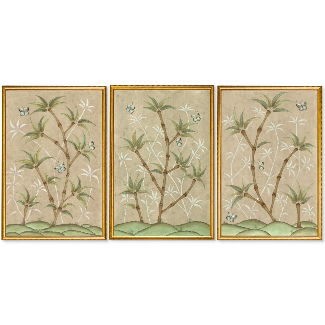 Bamboo En Fleur Triptych | Chinoiserie Panel, Set of 3