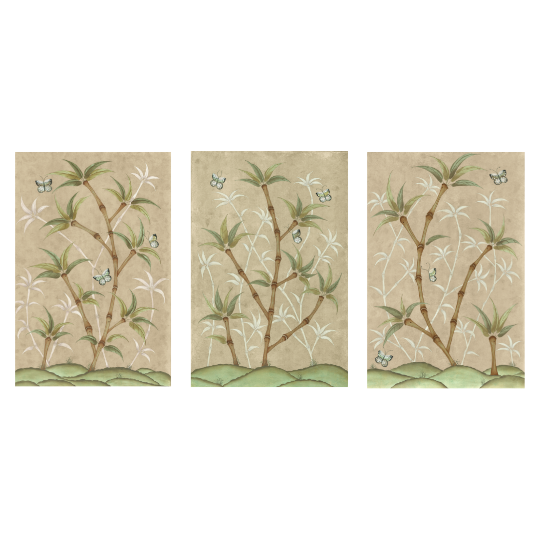 Bamboo En Fleur Triptych | Chinoiserie Panel, Set of 3