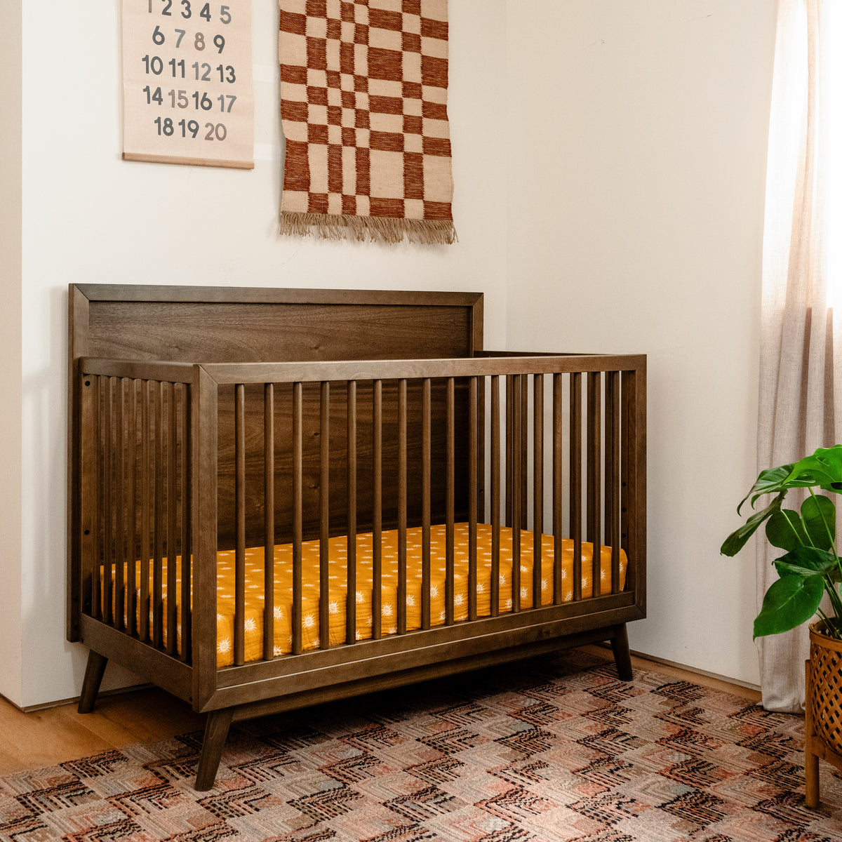 Palma 4-in-1 Convertible Crib with Toddler Bed Conversion Kit in Natural Walnut