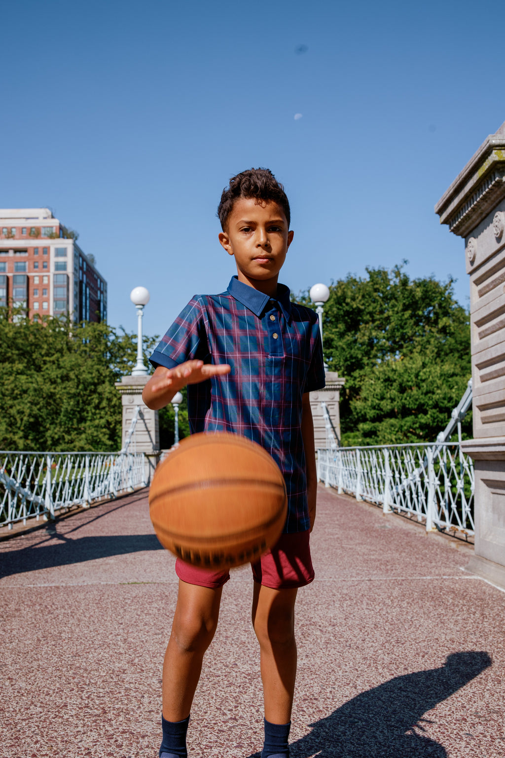 Plaid Polo Shirt in Navy & Maroon