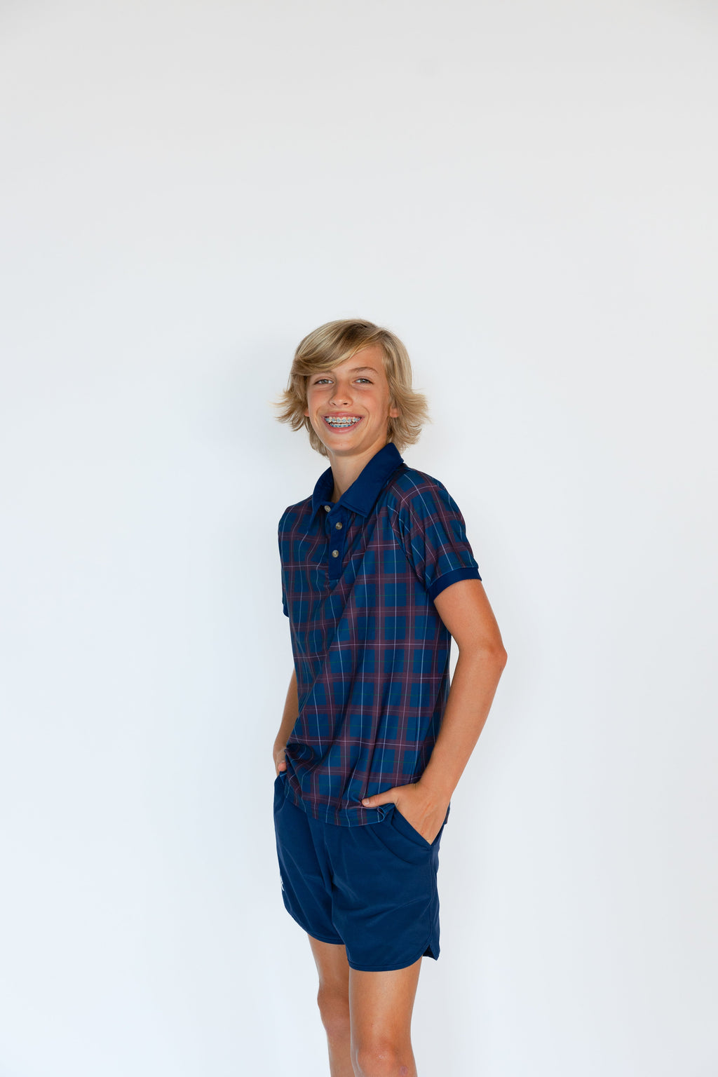 Plaid Polo Shirt in Navy & Maroon