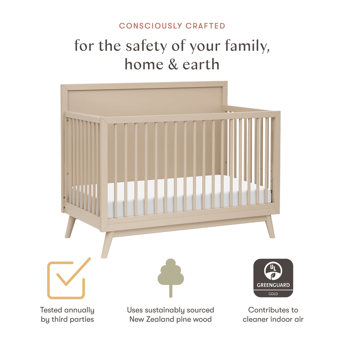 Palma 4-in-1 Convertible Crib with Toddler Bed Conversion Kit in Taupe