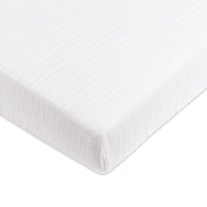 Mini Crib Sheet in GOTS Certified Organic Muslin Cotton in White