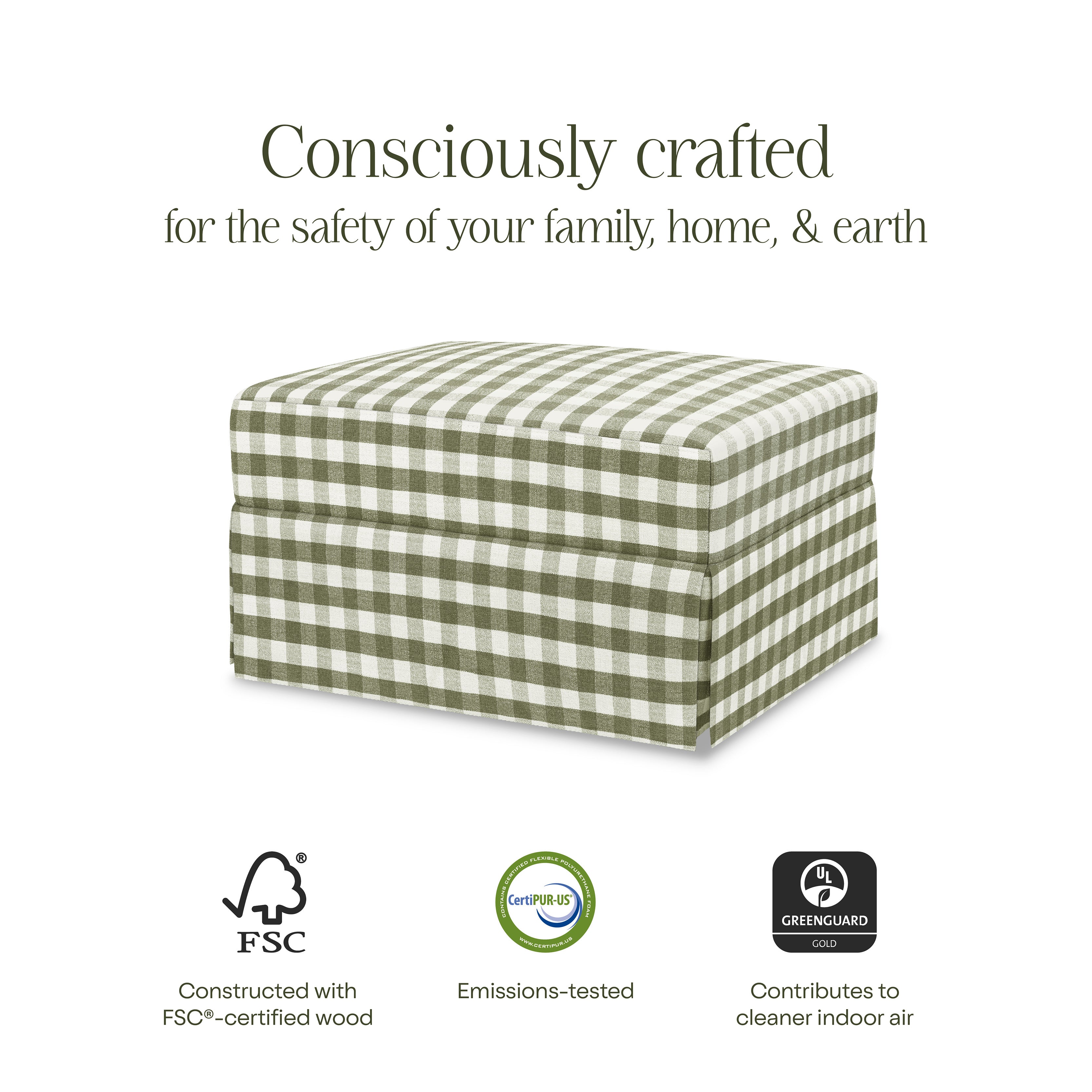 Crawford Gliding Ottoman in Moss Green Gingham