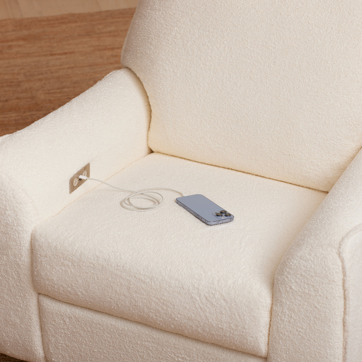 Sunday Power Recliner and Swivel Glider in Chantilly Fleece with Light Wood Base