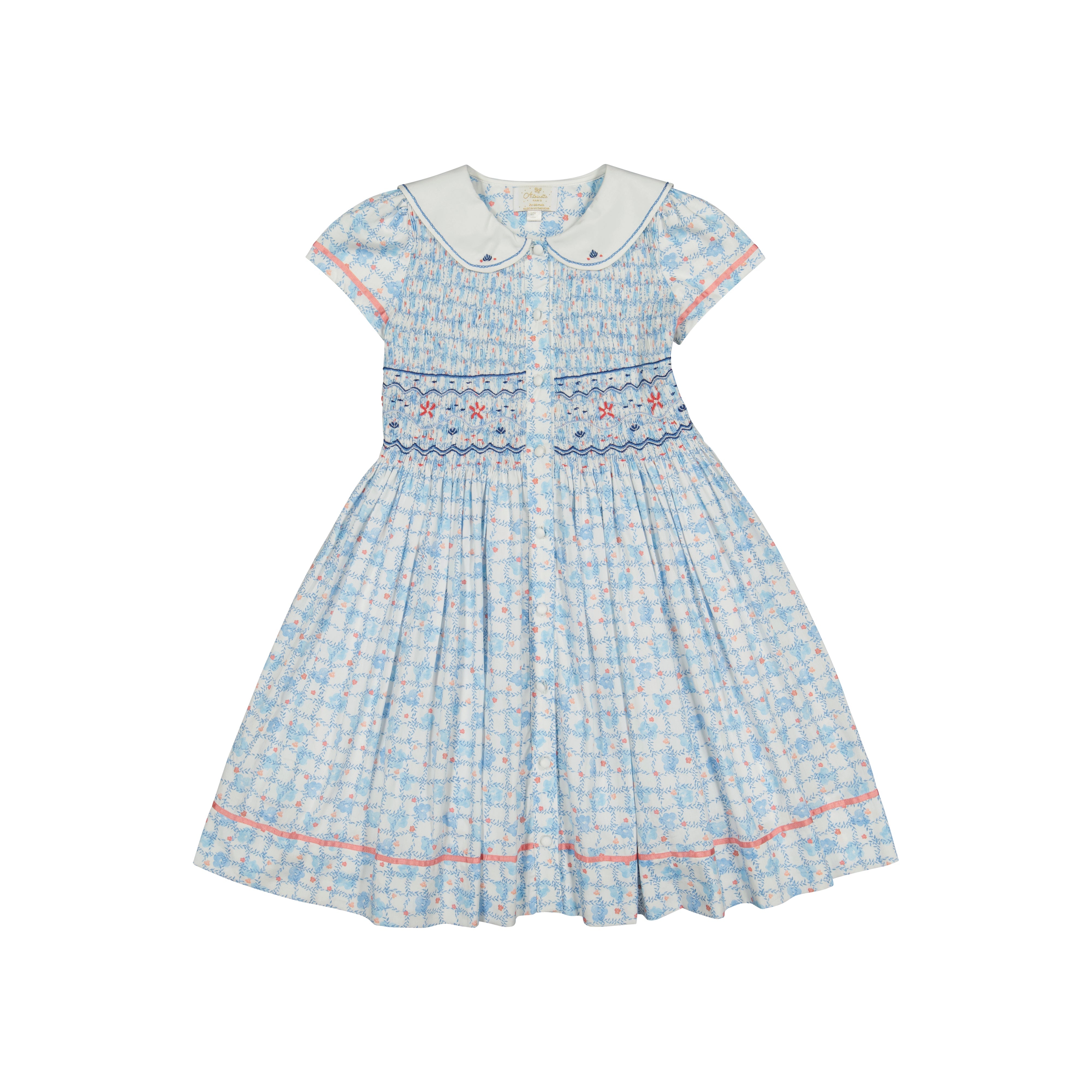 Riviera Floral Blue Short Sleeve Smocked Dress
