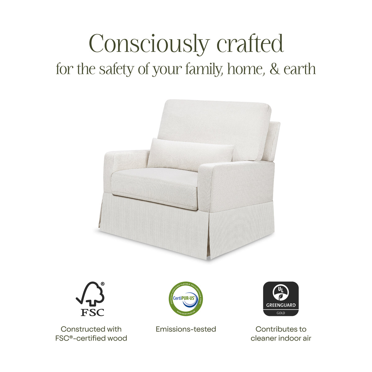 Crawford Pillowback Chair and a Half Comfort Swivel Glider in Fog Chatham Stripe Performance Eco-Weave