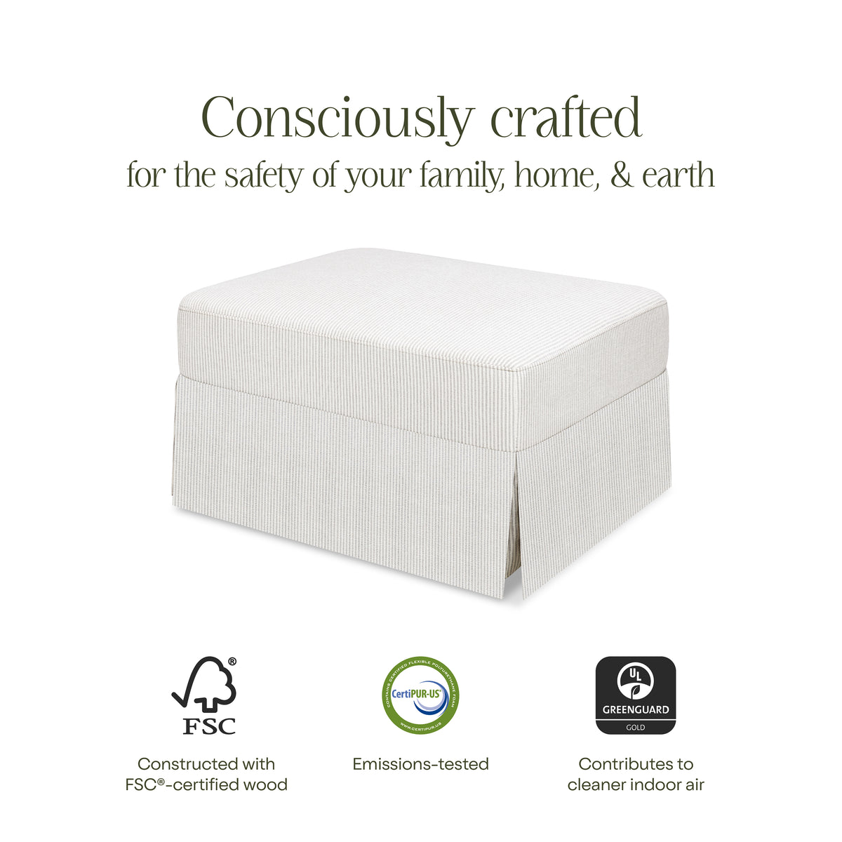 Crawford Gliding Ottoman in Fog Chatham Stripe Performance Eco-Weave