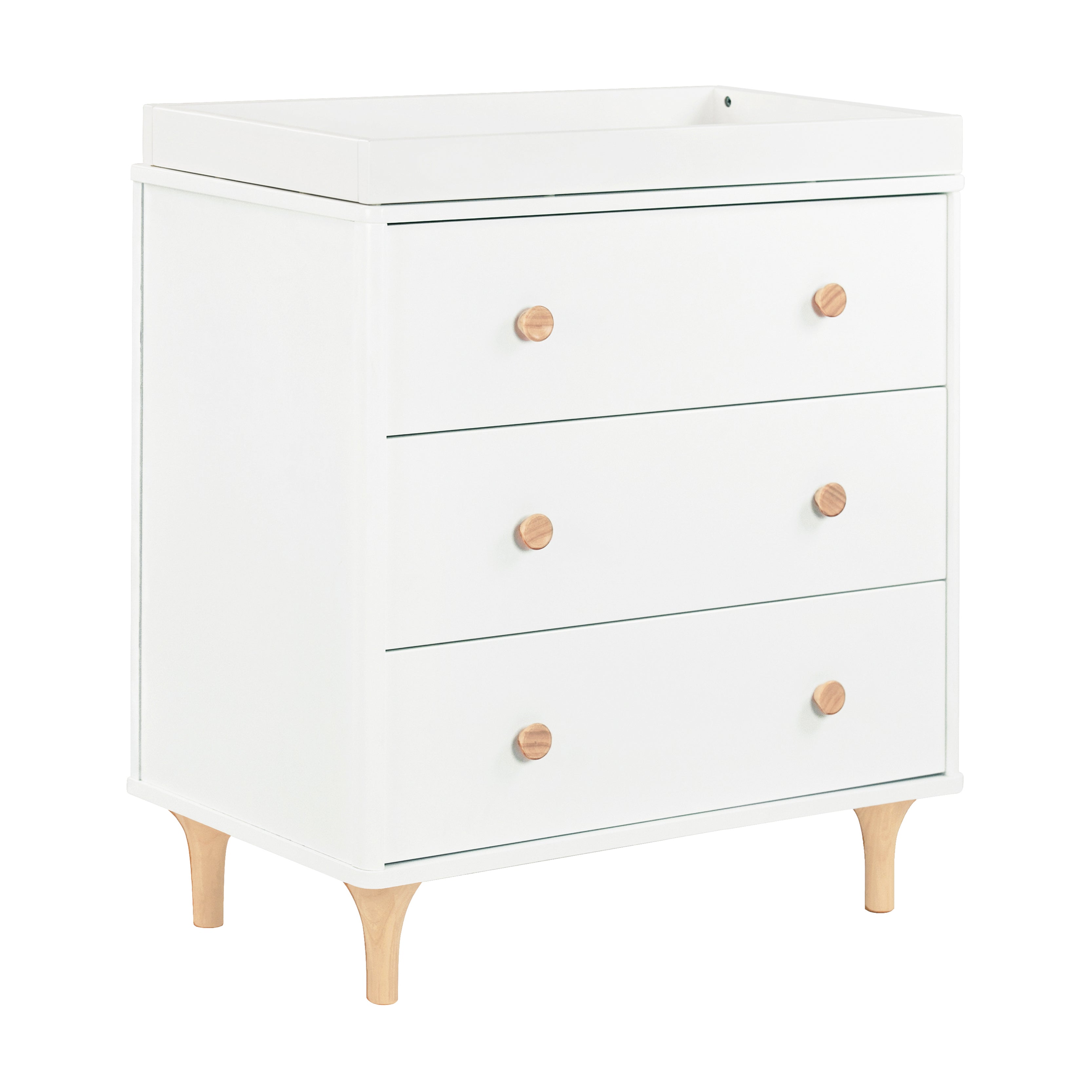 Lolly 3-Drawer Compact Changer Dresser with Removable Changing Tray (34") in White & Natural