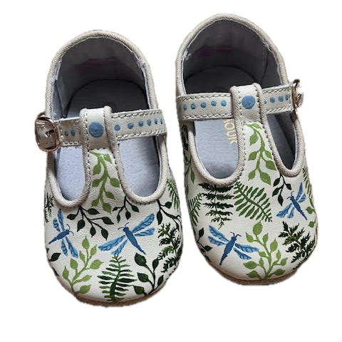 Fern and Dragonfly Hand-Painted Baby Shoes