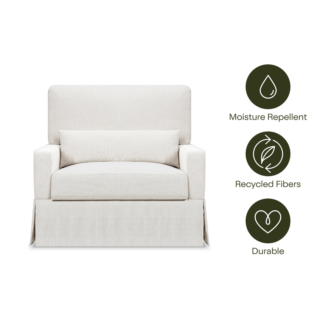 Crawford Pillowback Chair and a Half Comfort Swivel Glider in Fog Chatham Stripe Performance Eco-Weave