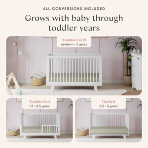 Hudson 3-in-1 Convertible Crib with Toddler Bed Conversion Kit in White
