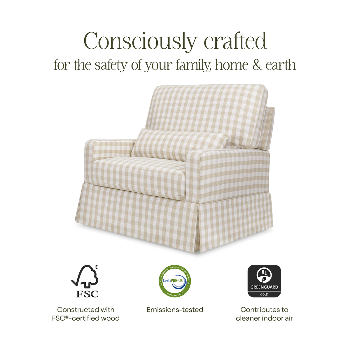 Crawford Pillowback Chair and a Half Comfort Swivel Glider in Tan Gingham