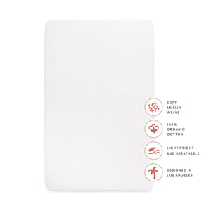 Crib Sheet in GOTS Certified Organic Muslin Cotton in White