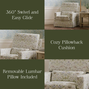 Morris & Co. x Namesake Crawford Pillowback Comfort Swivel Glider Strawberry Thief in Fig & Thyme