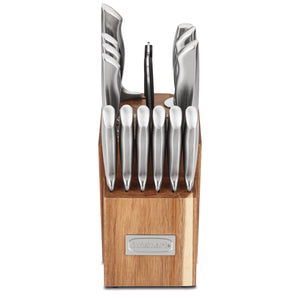 15-Piece Elite Series Stainless Steel Block Set with Acacia Block in Stainless Steel