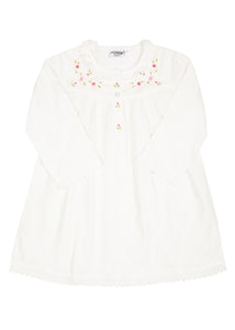 Ruby White Cotton Dress with Embroidered Pink Roses