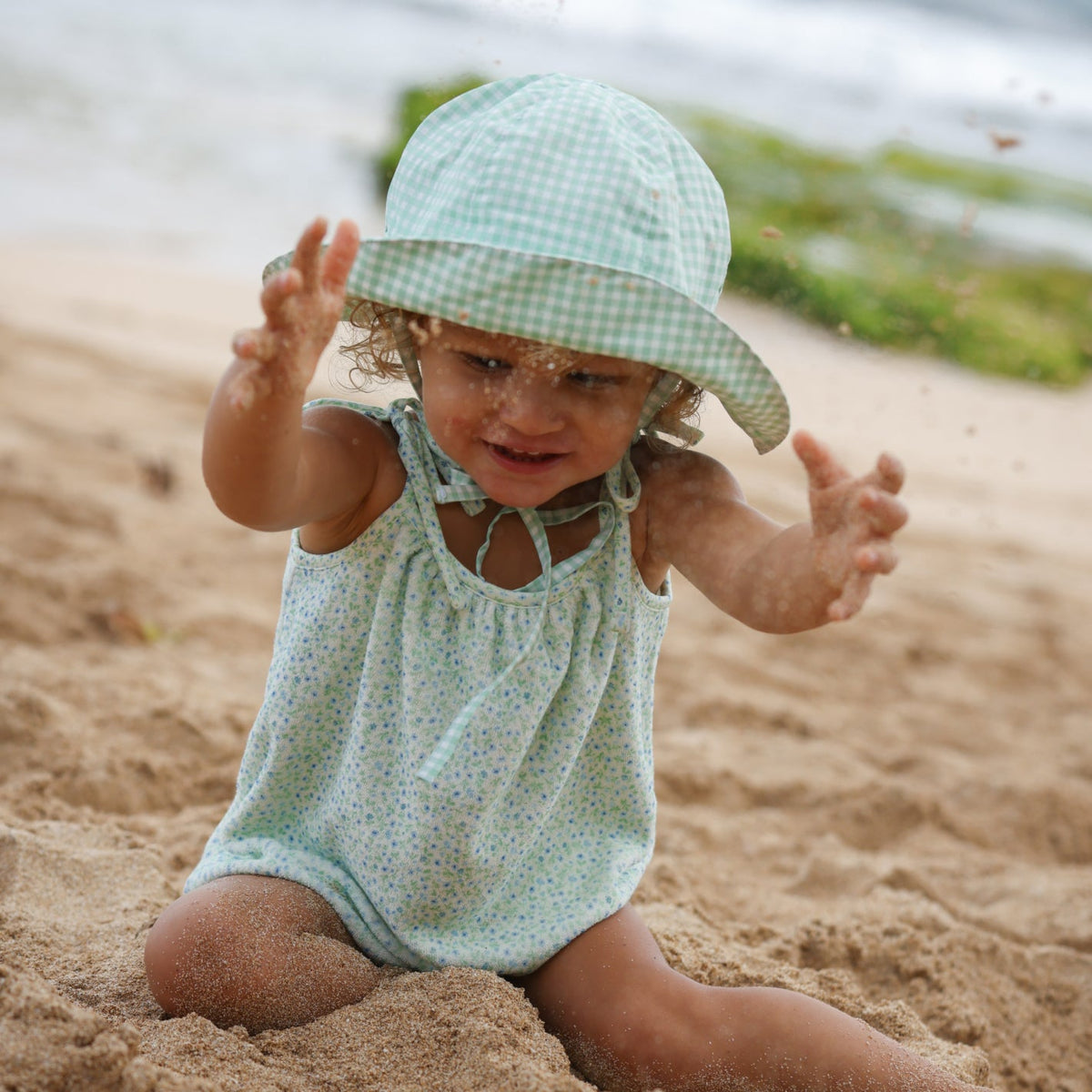 Baby Girl Hibiscus Ditsy Romper with Shoulder Ties