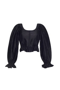 The Sofia Corset Top in Black Silk Dupioni