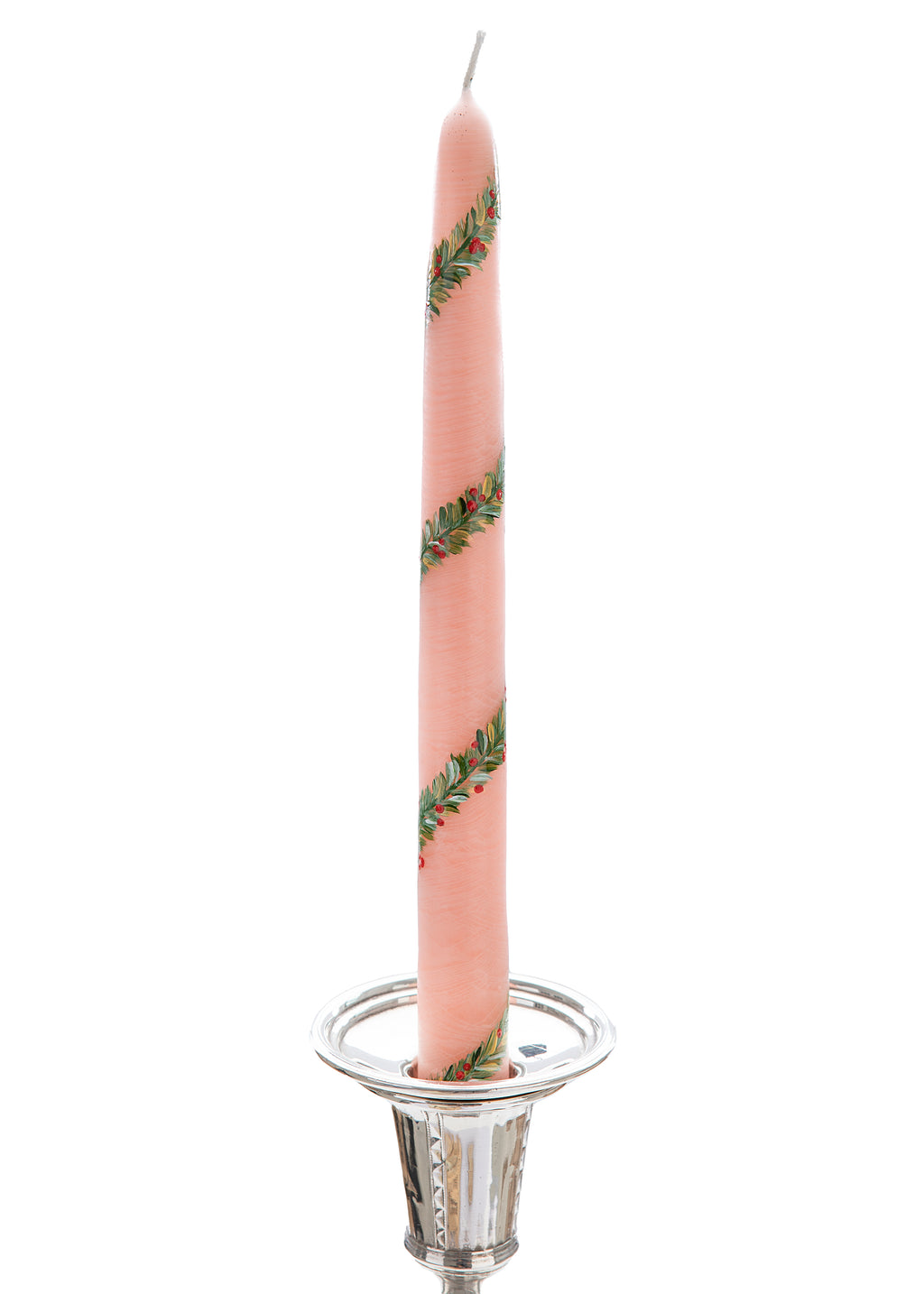 Pink Garland and Berry Hand-Painted Taper Candles, Set of Two