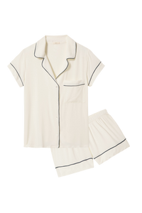 Gisele TENCEL™ Modal Shortie Short PJ Set in Pure Ivory/Navy