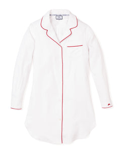 Women’s White Twill Nightshirt with Red Piping